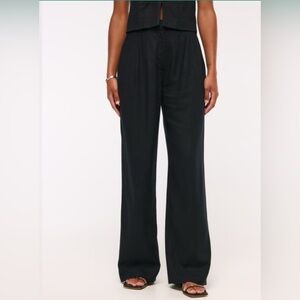 ABERCROMBIE & FITCH Sloane Linen-Blend Pant Size 4 Long Inseam Black
